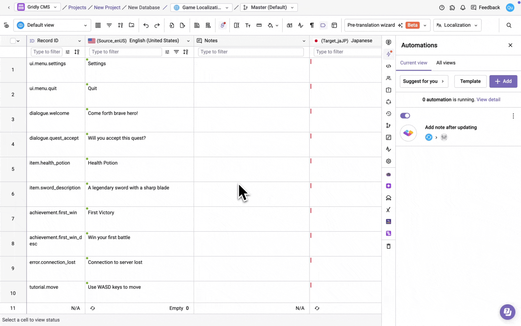 add note automation action