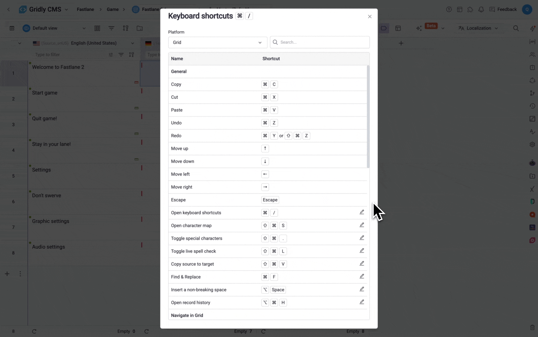 customize shortcuts
