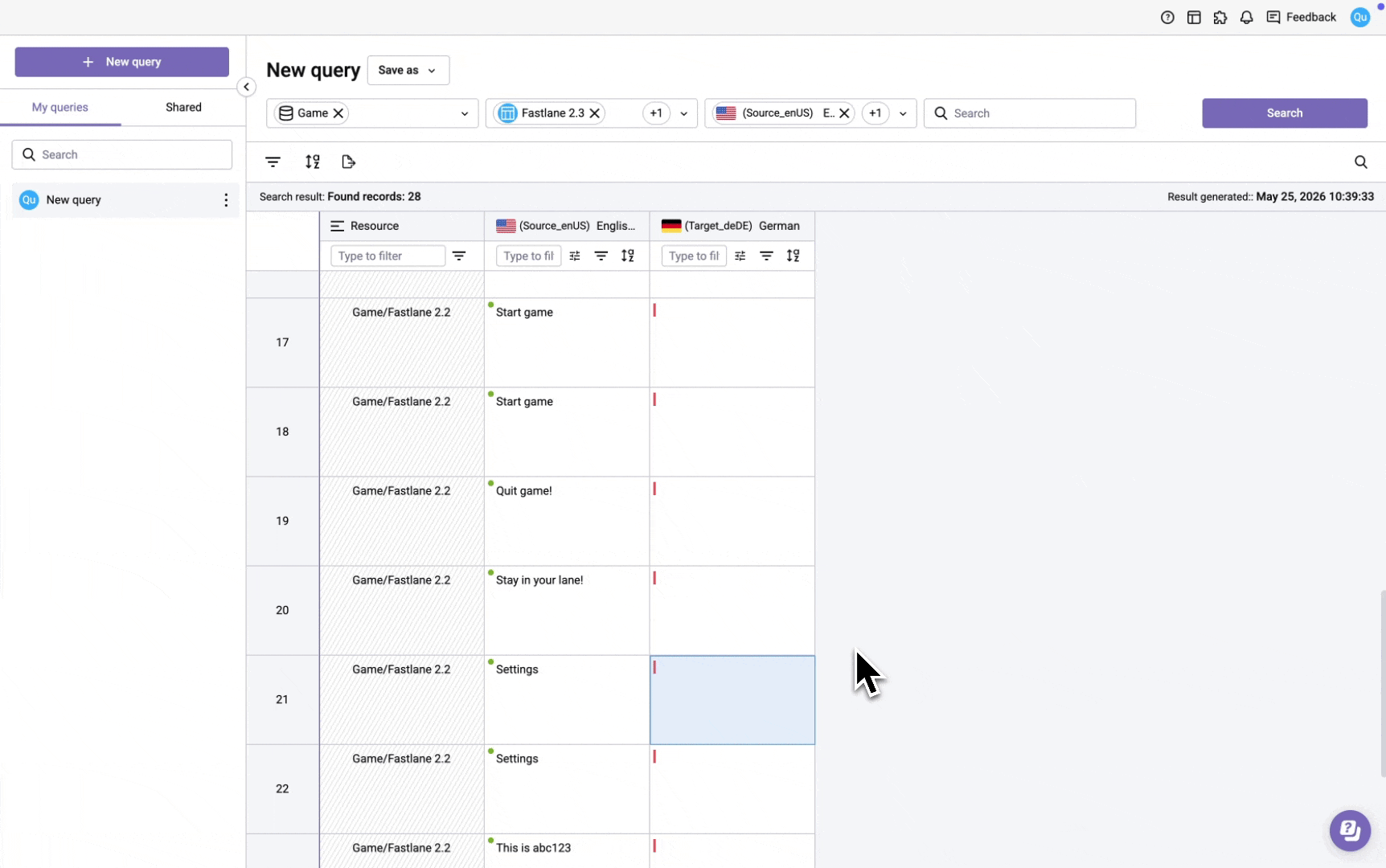 edit cells in query
